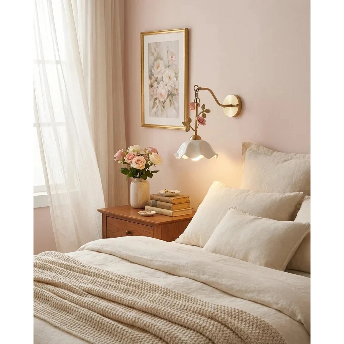 Country Wall Sconce in rose porcelain for Hallway by AUVIELIGHT