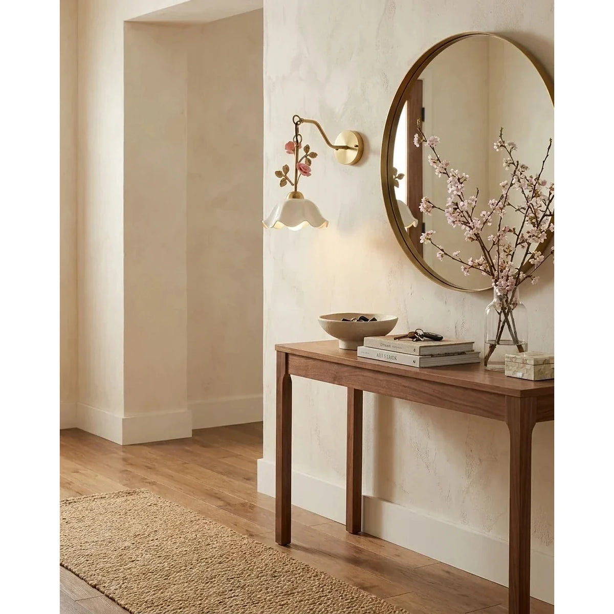 Country Wall Sconce in rose porcelain for Hallway by AUVIELIGHT