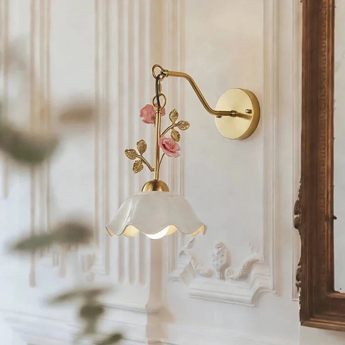 Country Wall Sconce in rose porcelain for Hallway by AUVIELIGHT
