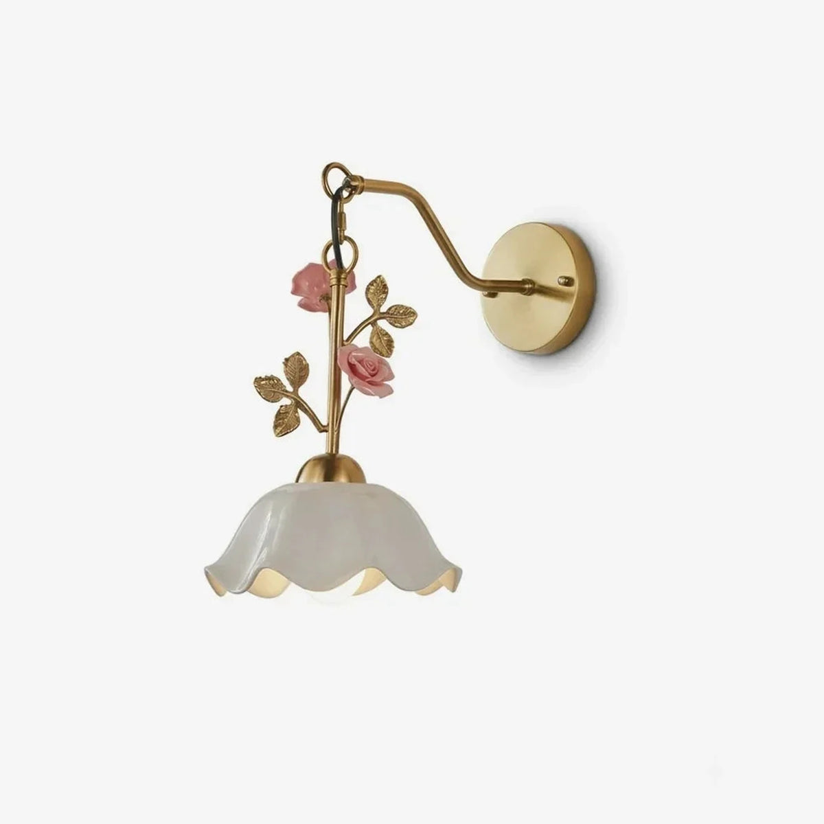 Country Wall Sconce in rose porcelain for Hallway by AUVIELIGHT, W 22cm x H 39cm / W 8.6" x H 15.3" / Gold & White