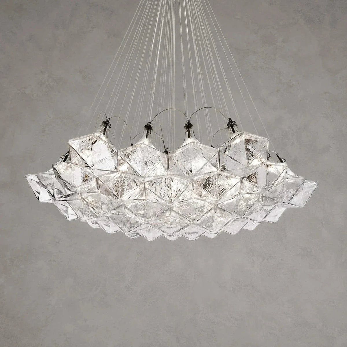 Crystalline Polyhedral Pendant Light in crystal for Dining Room by AUVIELIGHT, 19-Light: Dia 27.6" x H 7.1" / Clear