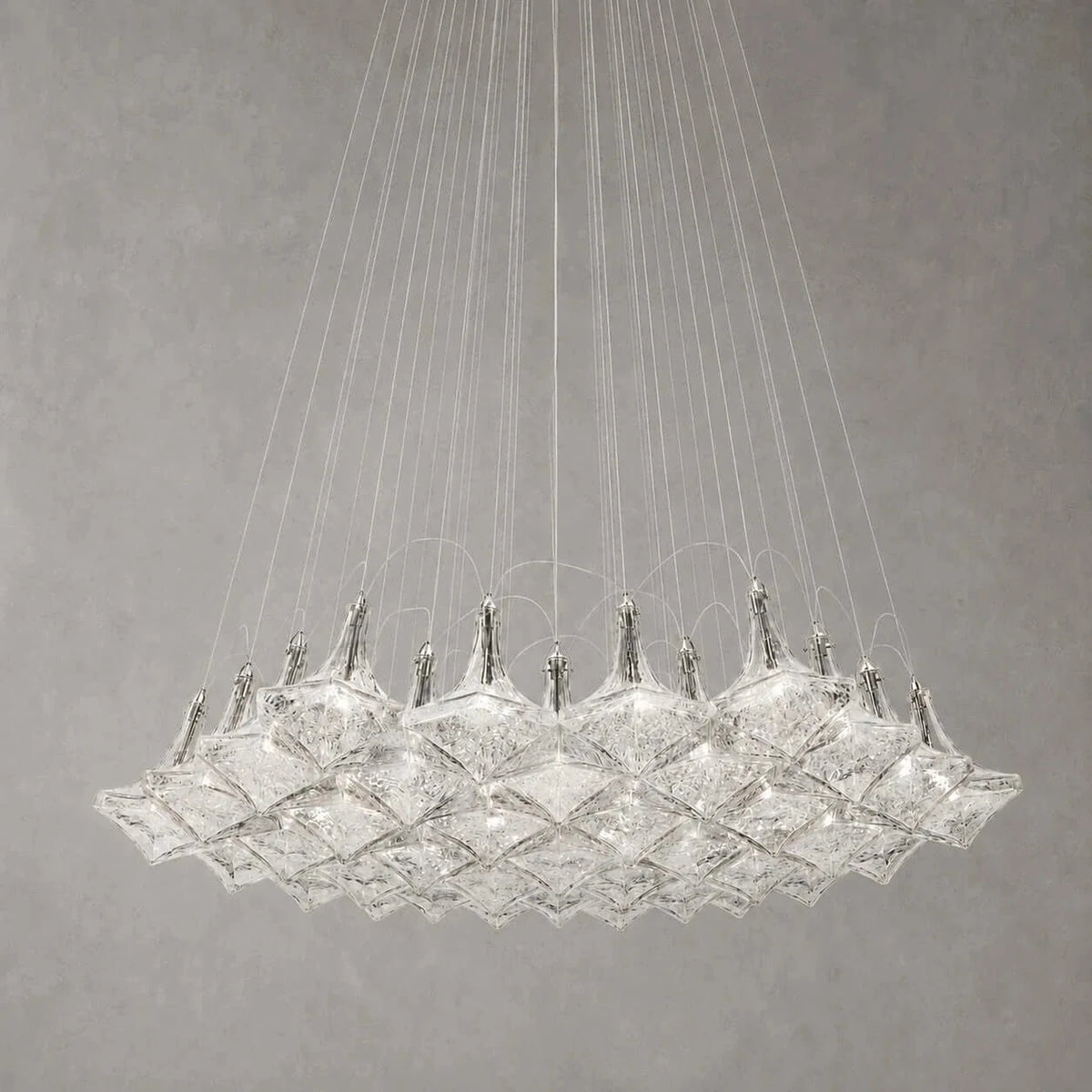 Crystalline Polyhedral Pendant Light in crystal for Dining Room by AUVIELIGHT, 37-Light: Dia 39.4" x H 7.1" / Clear