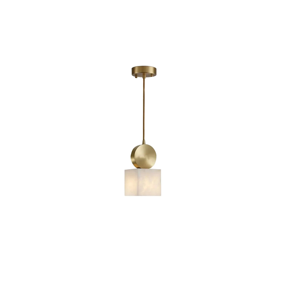 Cube Alabaster Pendant Light by AUVIELIGHT, ∅ 4.8″ x H 9.1″ / Brass & White and 1 other sizes