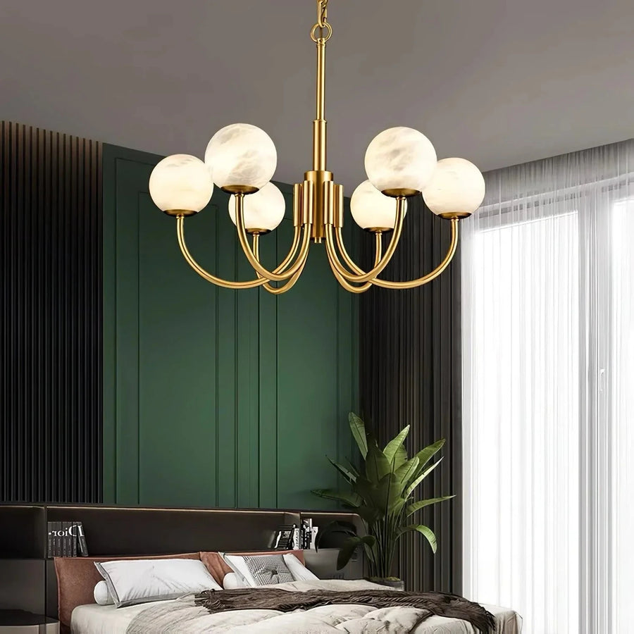 Curved Chandelier in alabaster for Dining Room by AUVIELIGHT