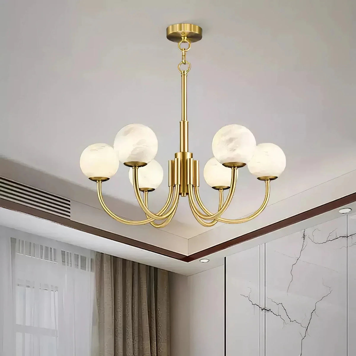 Curved Chandelier in alabaster for Dining Room by AUVIELIGHT