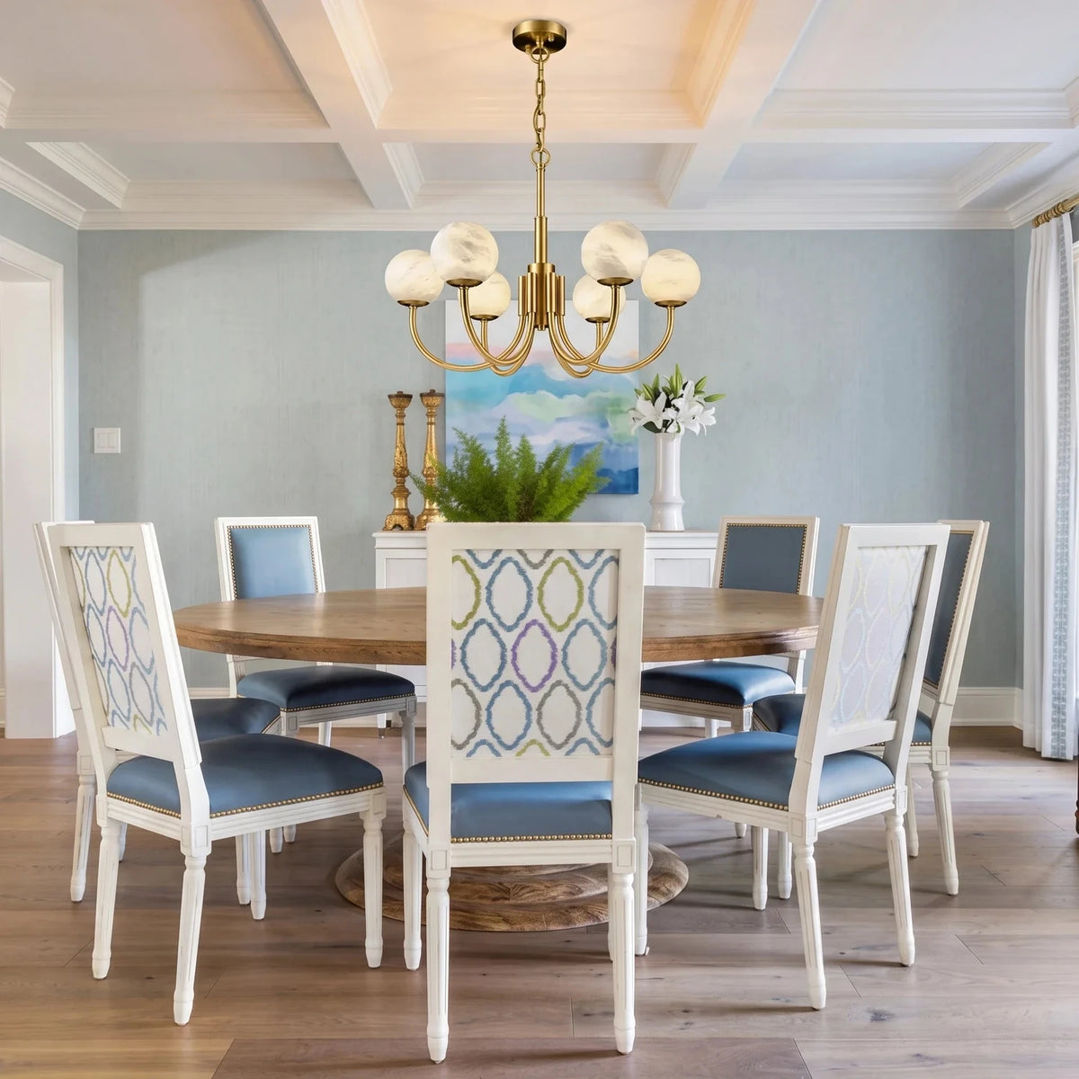 Curved Chandelier in alabaster for Dining Room by AUVIELIGHT