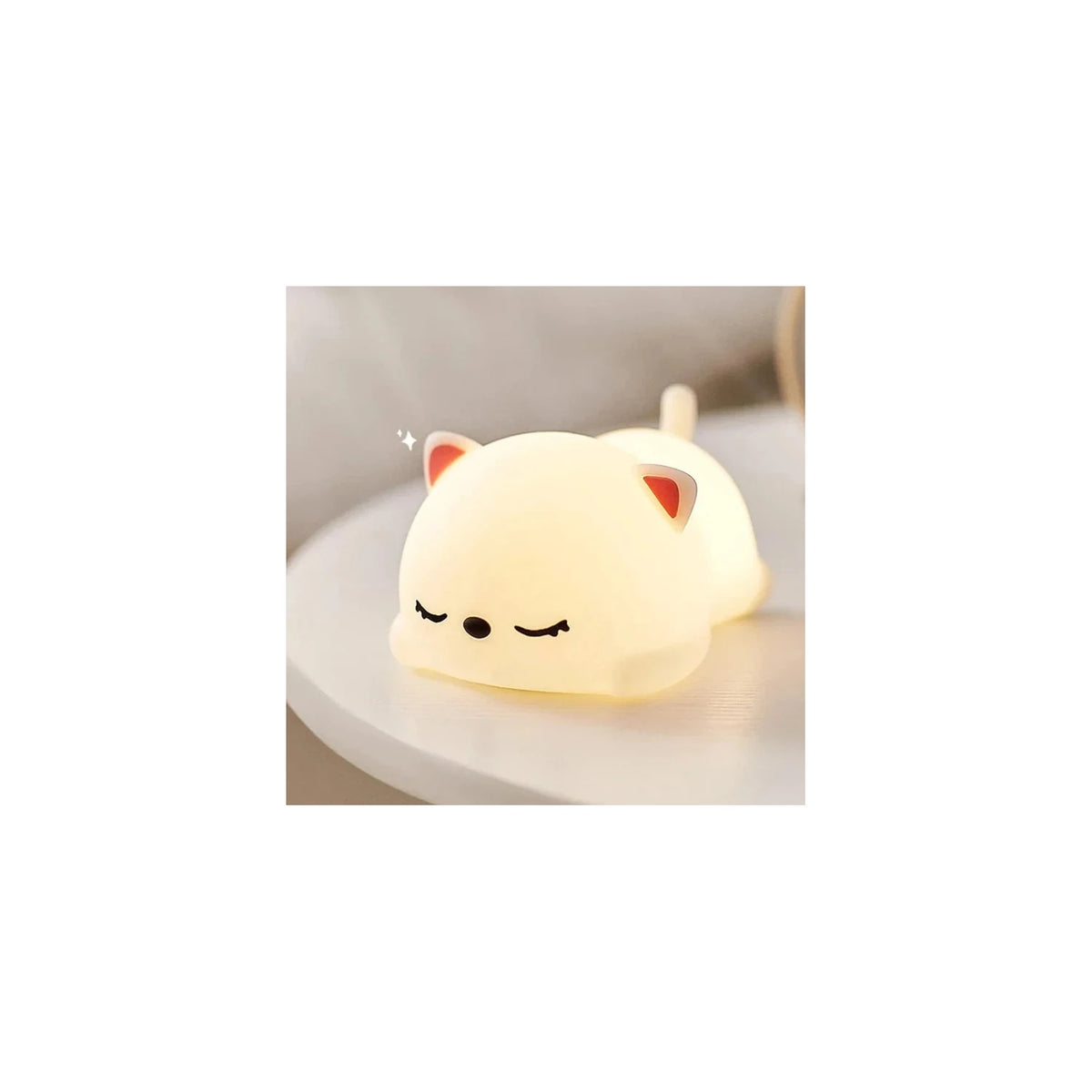 Cute Sleeping Cat Silicone LED Night Light by AUVIELIGHT, L 6.3″ × W 4.4″ × H 3.2″ / White