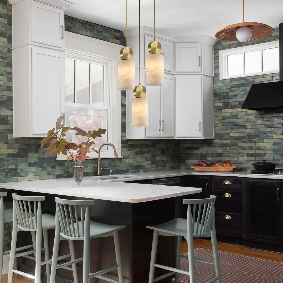Cylinder Disc Pendant Light in alabaster for Kitchen Island by AUVIELIGHT