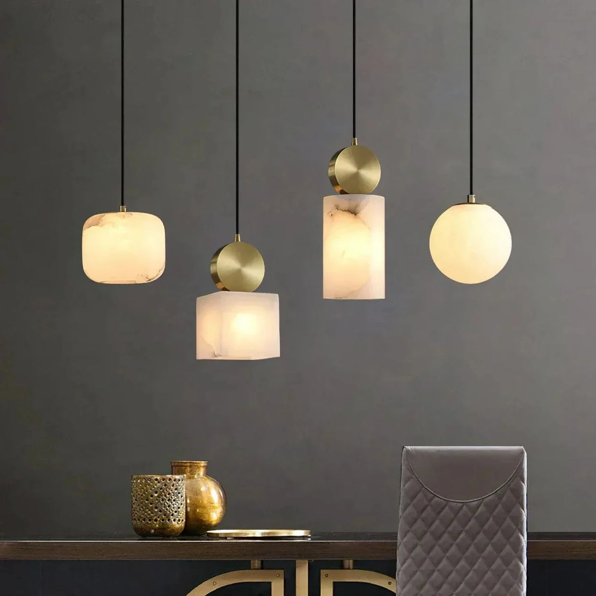Cylinder Disc Pendant Light in alabaster for Kitchen Island by AUVIELIGHT
