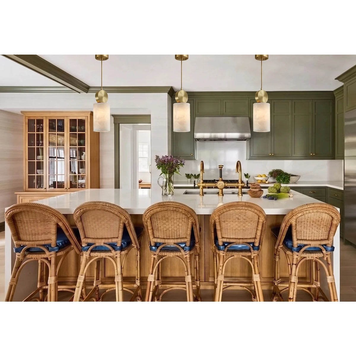 Cylinder Disc Pendant Light in alabaster for Kitchen Island by AUVIELIGHT