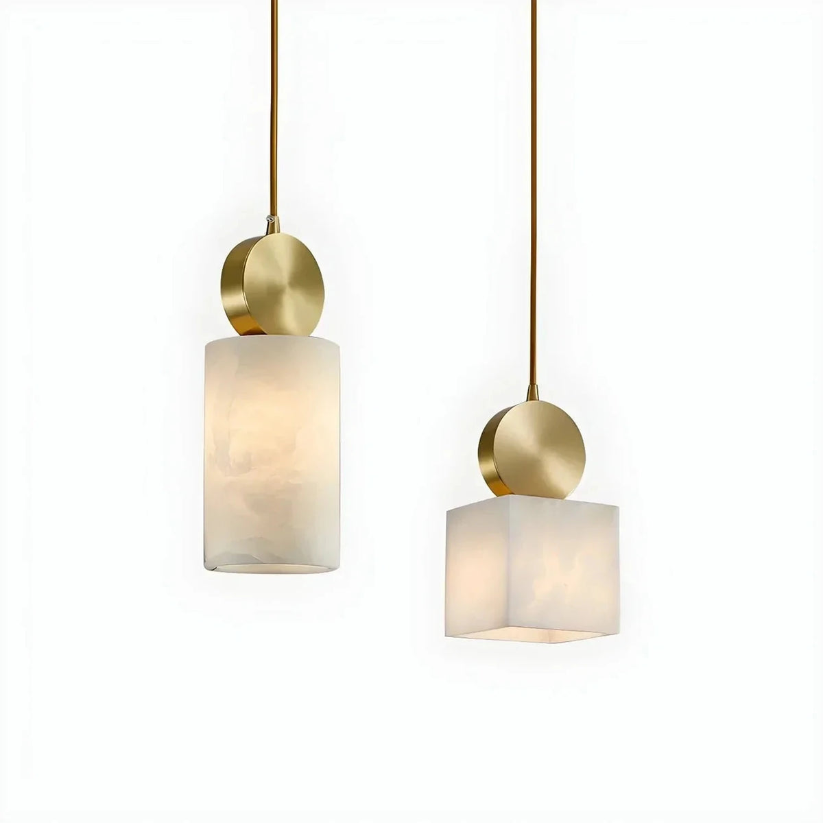 Cylinder Disc Pendant Light in alabaster for Kitchen Island by AUVIELIGHT