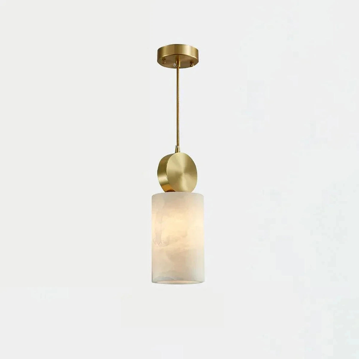 Cylinder Disc Pendant Light in alabaster for Kitchen Island by AUVIELIGHT, Dia 12cm x H 31cm / ∅ 4.7″ x H 12.2″ / Brass+White