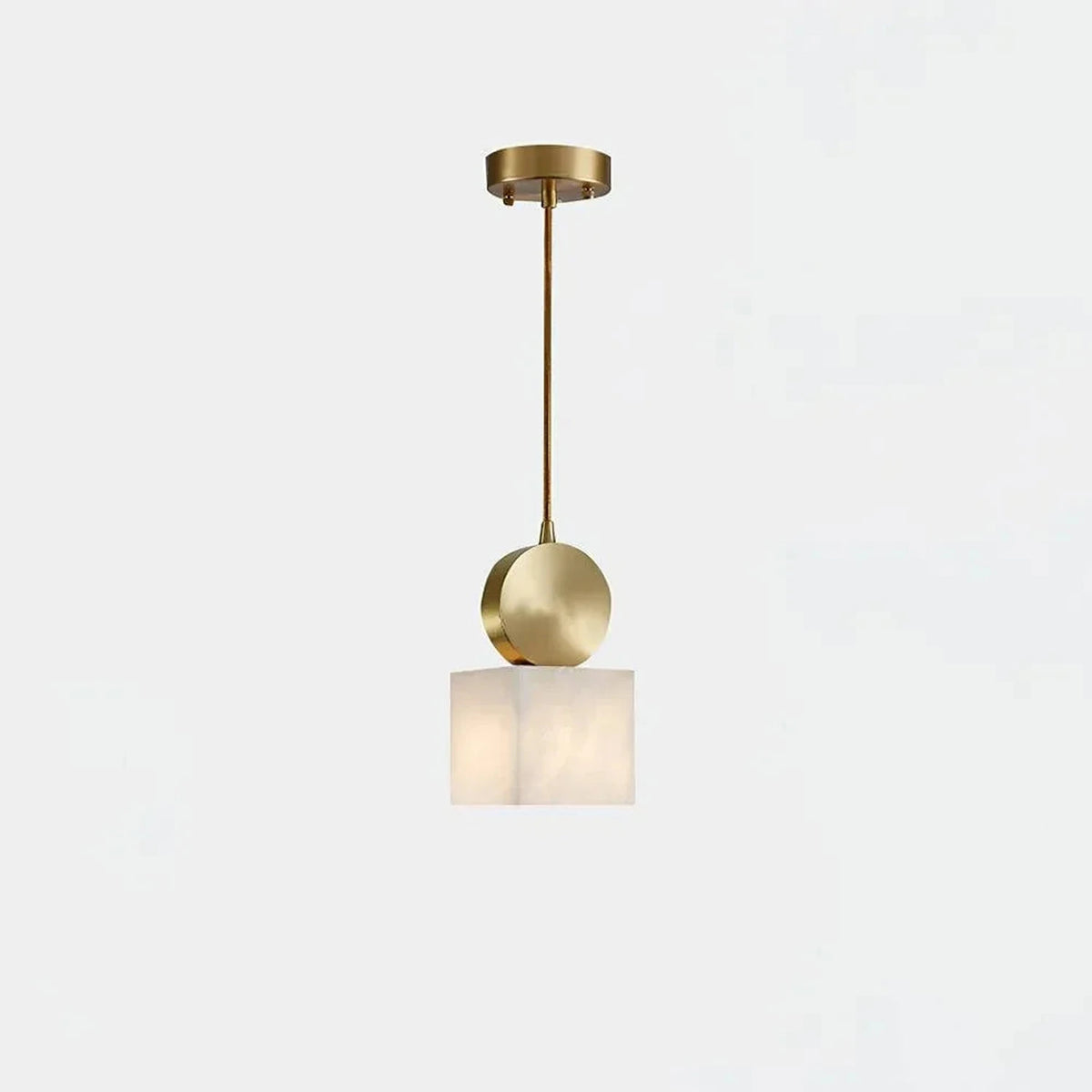 Cylinder Disc Pendant Light in alabaster for Kitchen Island by AUVIELIGHT, Dia 12cm x H 23cm / ∅ 4.7″ x H 9.1″ / Brass+White