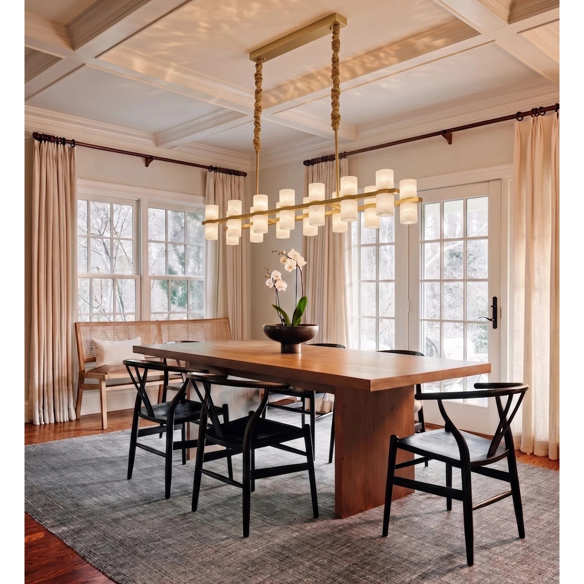 Cylinder Linear Chandelier in alabaster for Dining Room by AUVIELIGHT