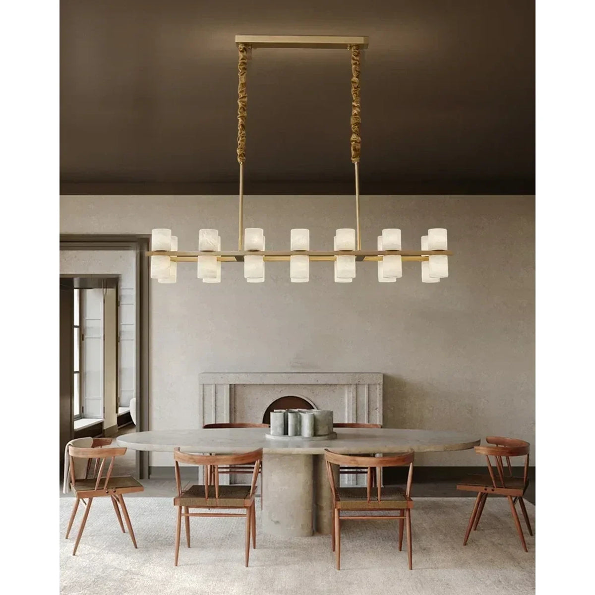 Cylinder Linear Chandelier in alabaster for Dining Room by AUVIELIGHT