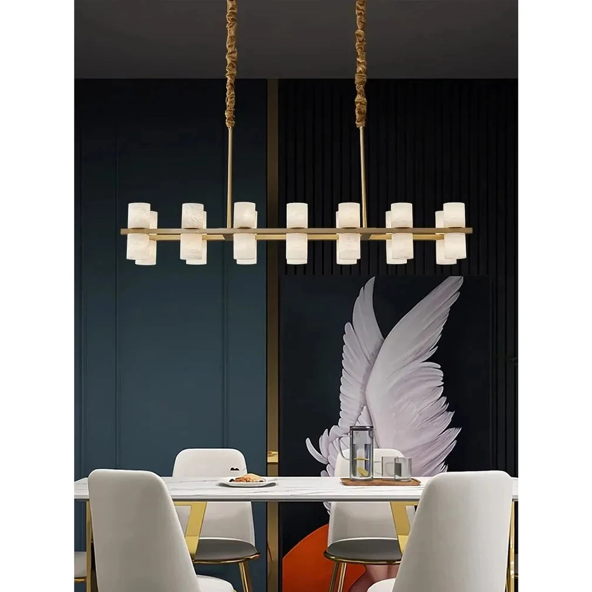 Cylinder Linear Chandelier in alabaster for Dining Room by AUVIELIGHT