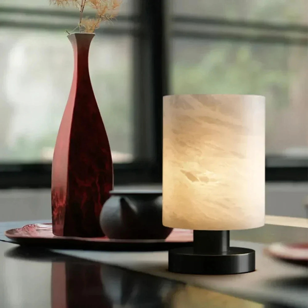 Cylinder Table Lamp in alabaster for Living Room light fixture by AUVIELIGHT