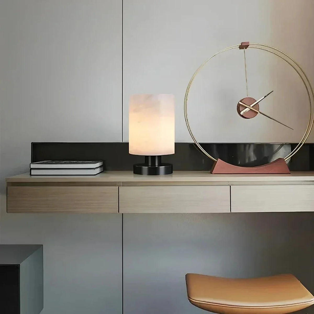 Cylinder Table Lamp in alabaster for Living Room light fixture by AUVIELIGHT