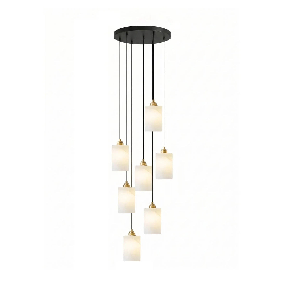 Cylindro Alabaster Pendant Light by AUVIELIGHT, Ø 13.8" x H 98.4" / Black & White