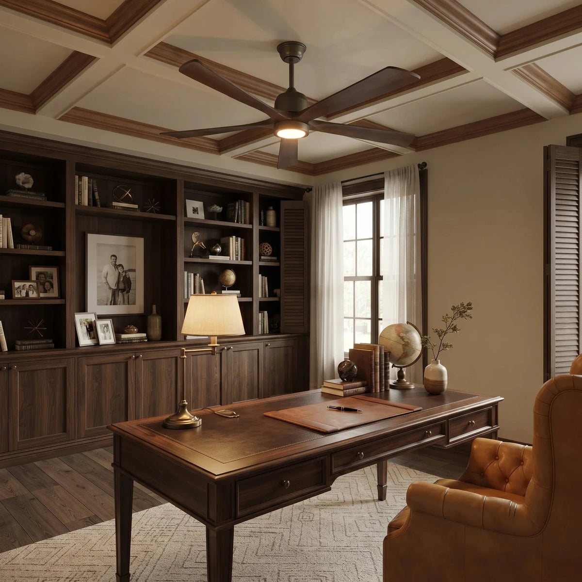 Dark Streamline Ceiling Fan Light in walnut for Living Room by AUVIELIGHT