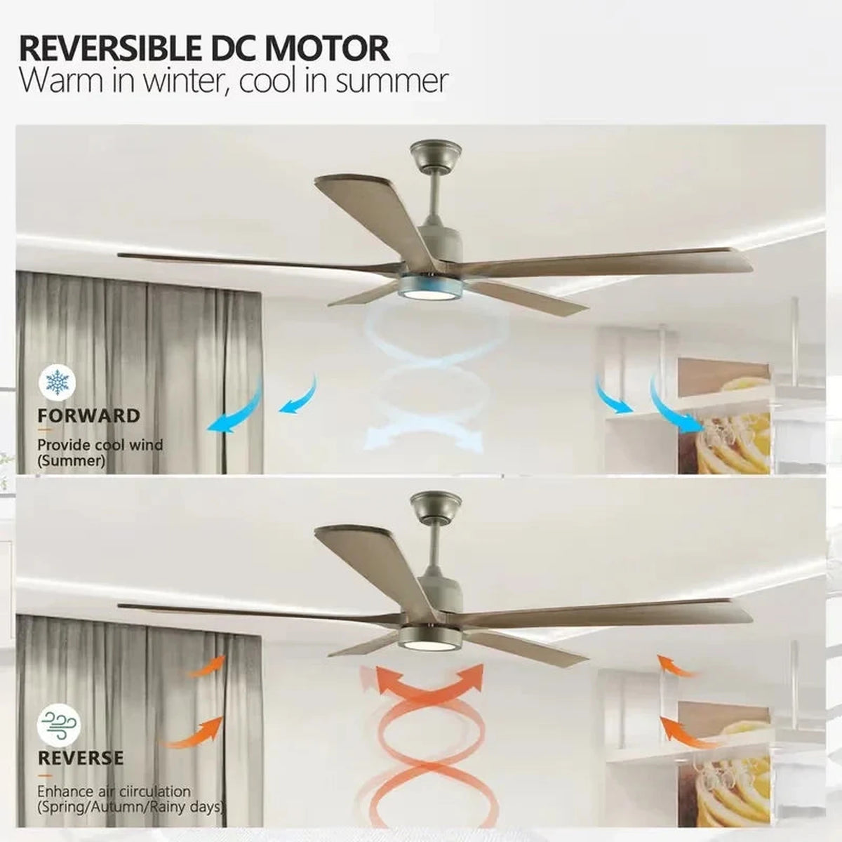 Dark Streamline Ceiling Fan Light in walnut for Living Room by AUVIELIGHT