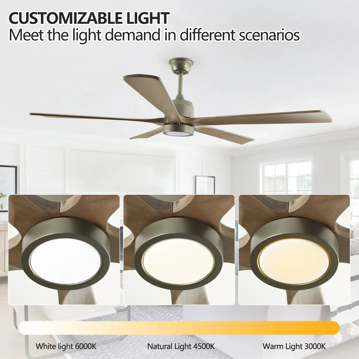 Dark Streamline Ceiling Fan Light in walnut for Living Room by AUVIELIGHT