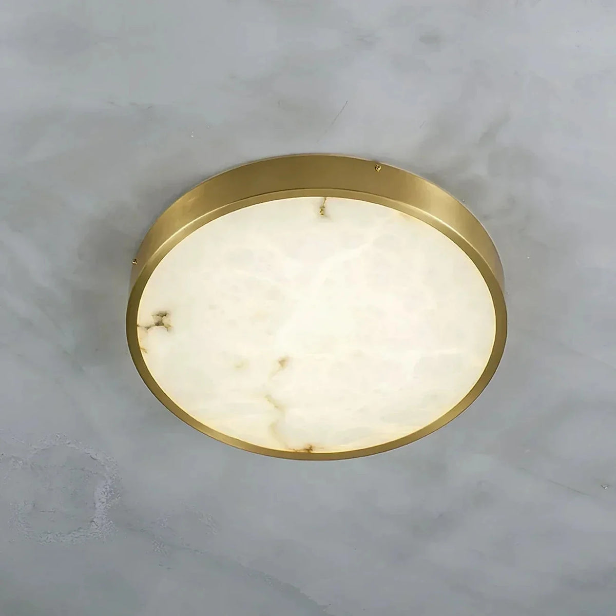 Disc Ceiling Light in alabaster for Living Room by AUVIELIGHT, Dia 40cm x H 5cm / ∅ 15.7″ x H 2″ / White + Gold / Warm Light