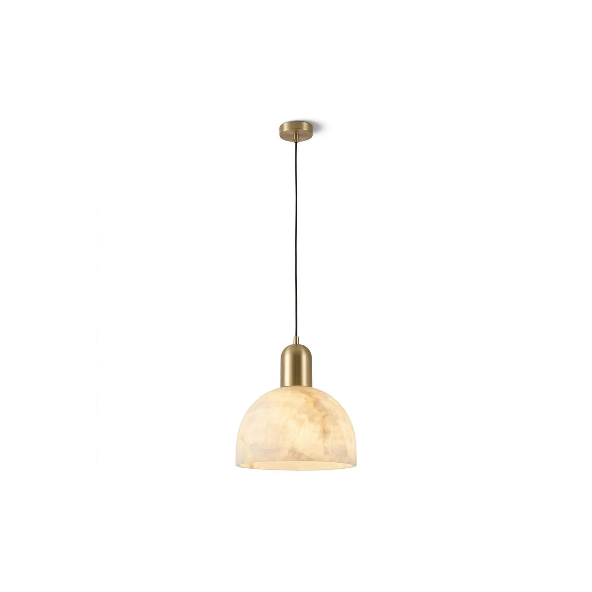 Dome Alabaster Pendant Light by AUVIELIGHT, ∅ 7.9″ x H 9.5″ / Brass & White