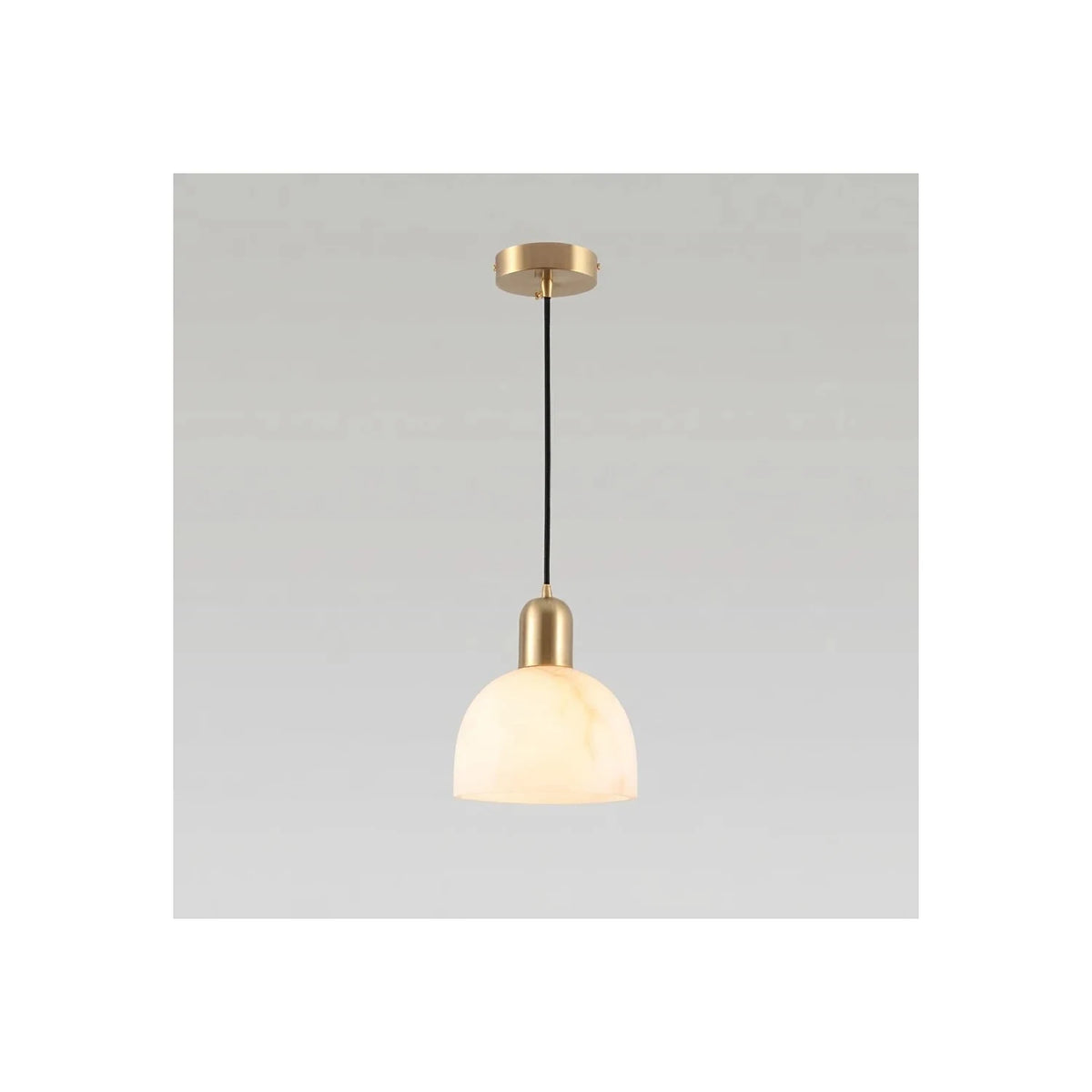 Dome Alabaster Pendant Light by AUVIELIGHT, ∅ 6.3″ x H 9.5″ / Brass & White