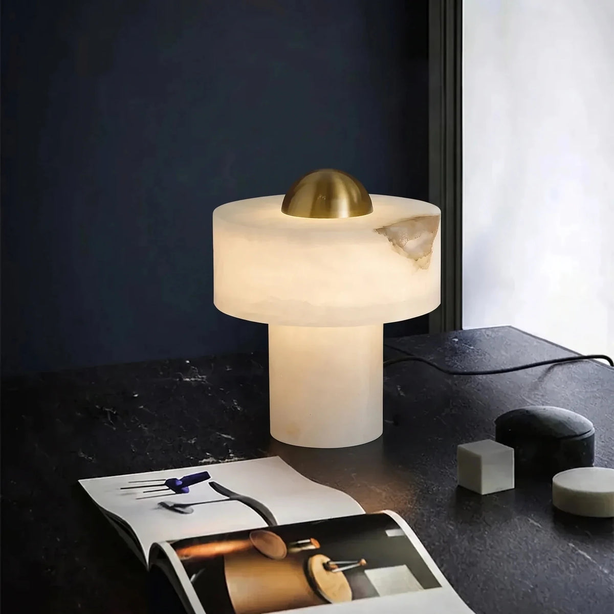 Dome Table Lamp in alabaster for Living Room light fixture by AUVIELIGHT