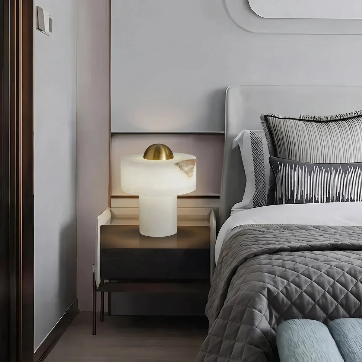 Dome Table Lamp in alabaster for Living Room light fixture by AUVIELIGHT