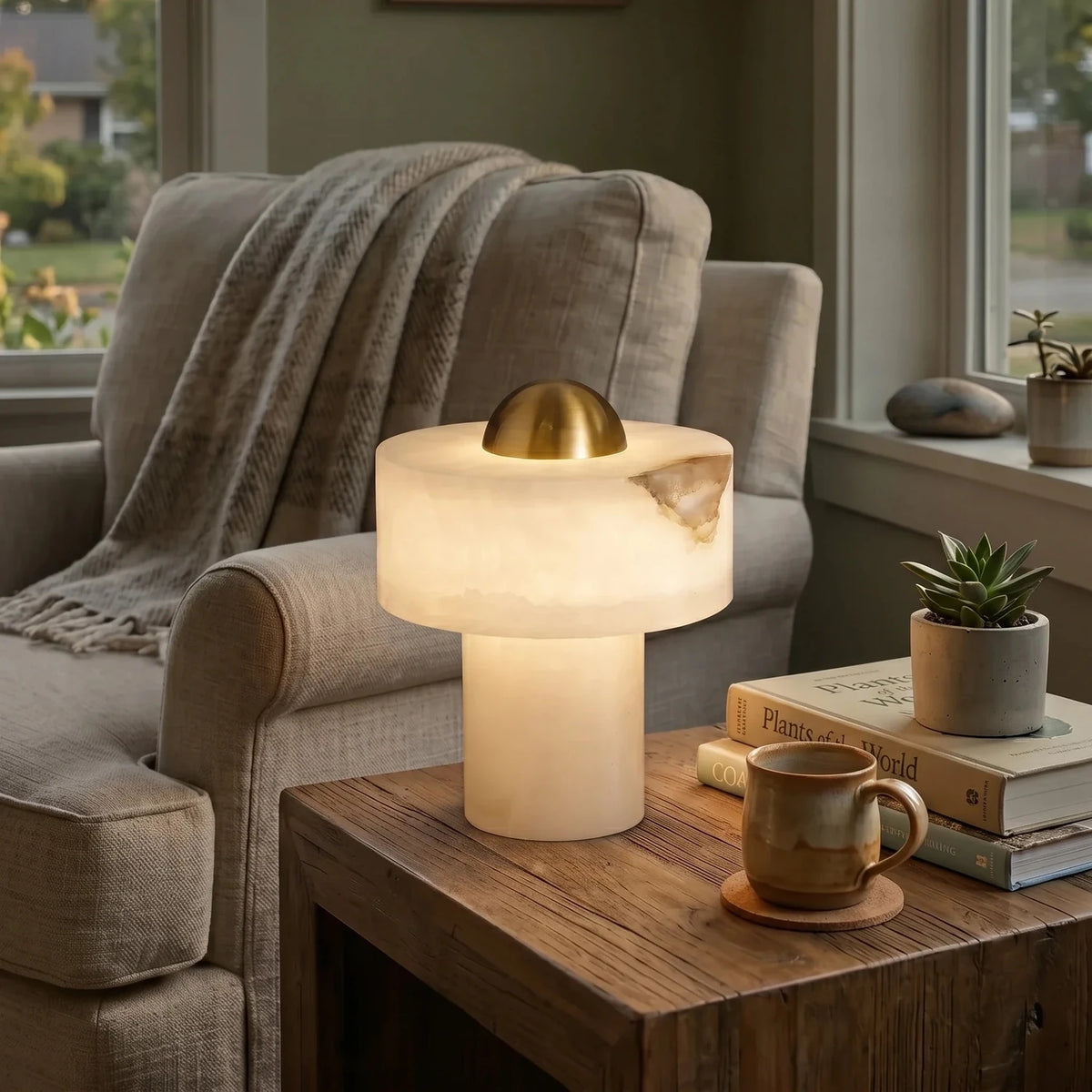 Dome Table Lamp in alabaster for Living Room light fixture by AUVIELIGHT