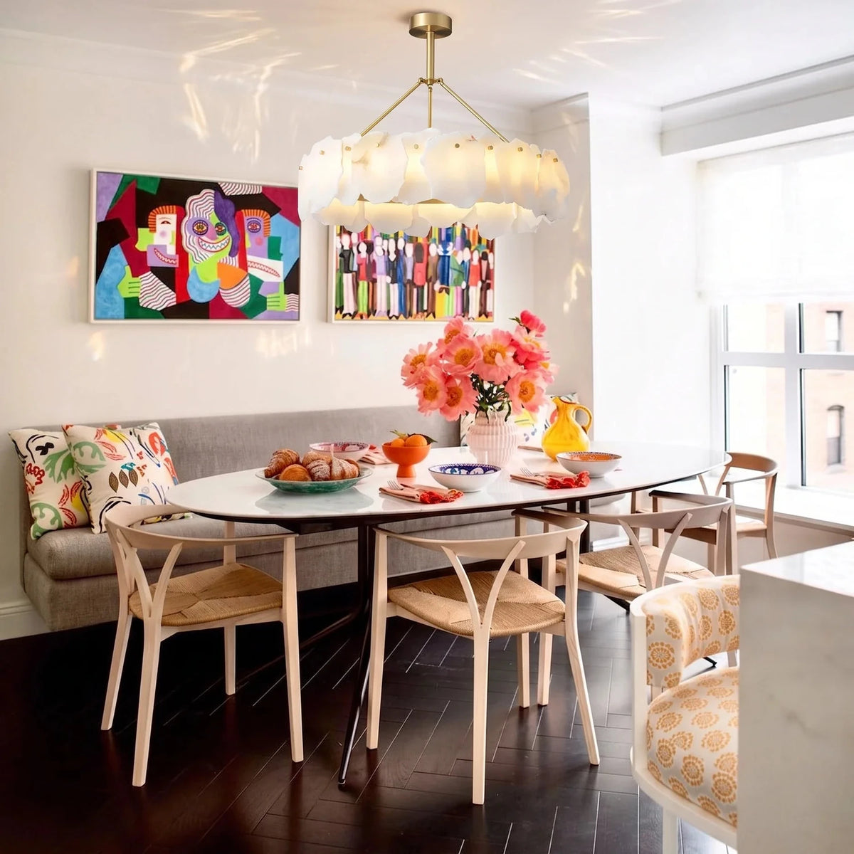 Drum Chandelier in alabaster for Dining Room light fixture by AUVIELIGHT