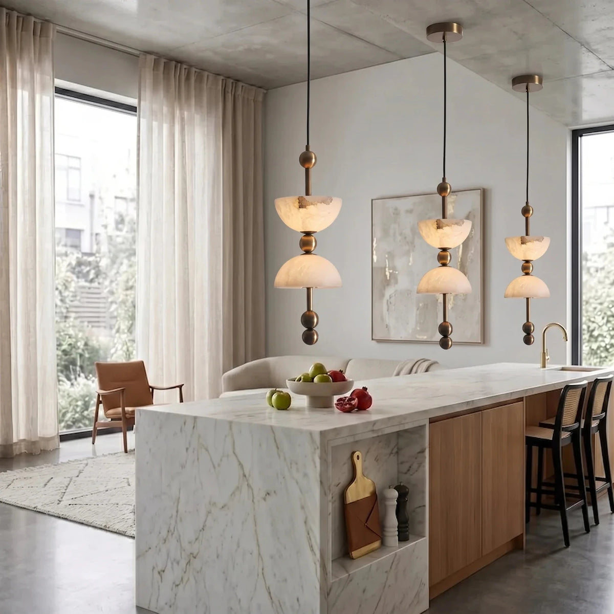 Dual Hemisphere Pendant Light in alabaster for Kitchen Island by AUVIELIGHT