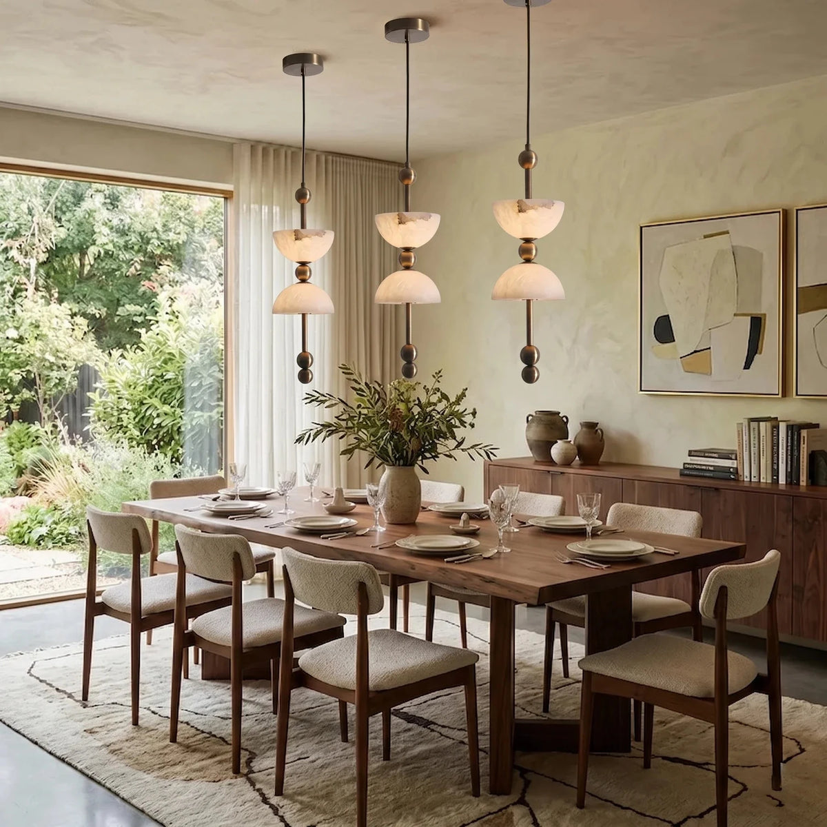 Dual Hemisphere Pendant Light in alabaster for Kitchen Island by AUVIELIGHT