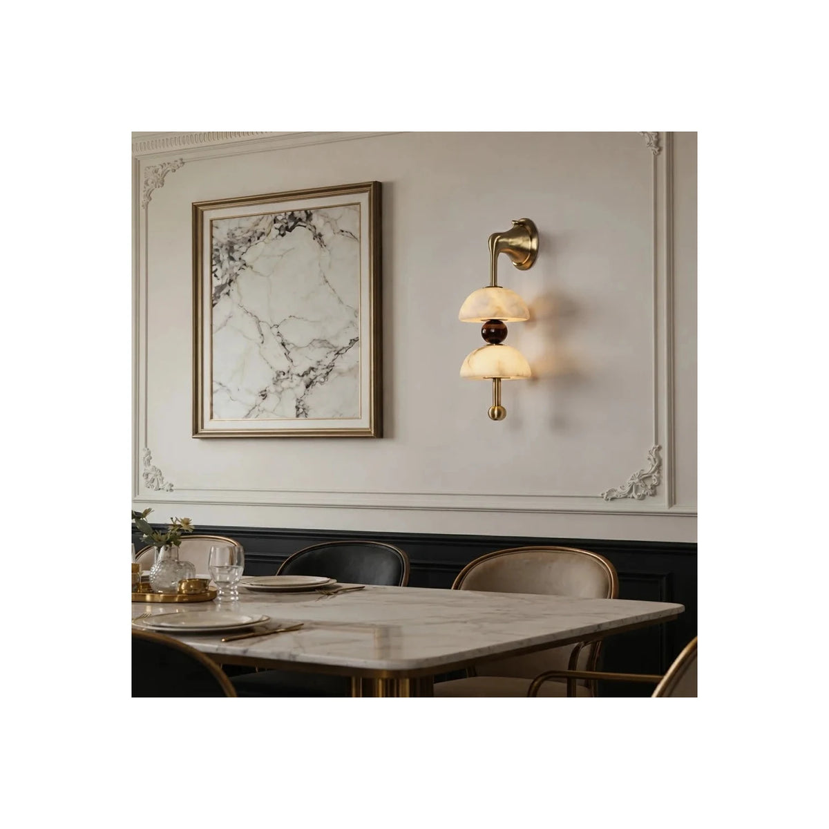 Duet Alabaster Dual-Bowl Wall Sconce light fixture by AUVIELIGHT