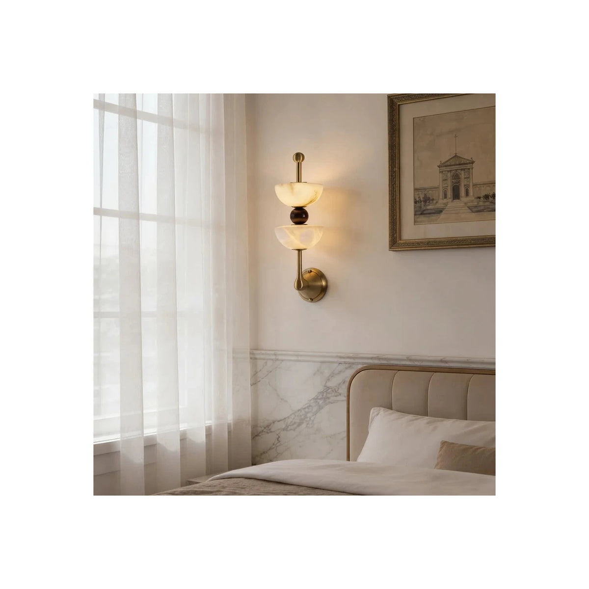 Duet Alabaster Dual-Bowl Wall Sconce light fixture by AUVIELIGHT