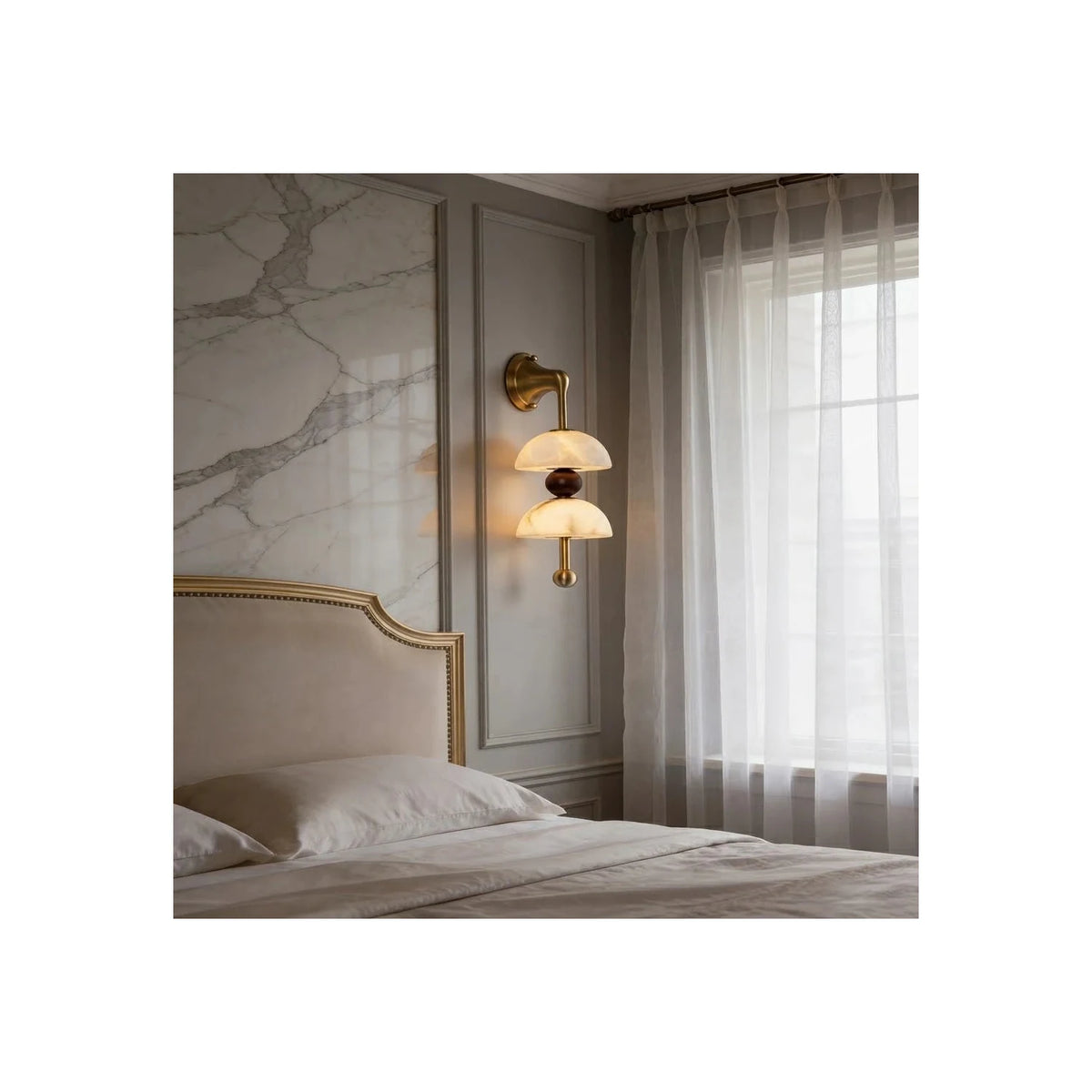 Duet Alabaster Dual-Bowl Wall Sconce light fixture by AUVIELIGHT