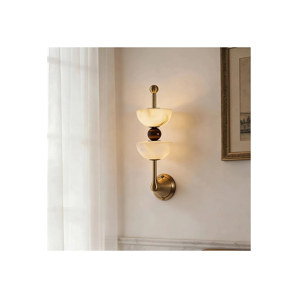 Duet Alabaster Dual-Bowl Wall Sconce light fixture by AUVIELIGHT