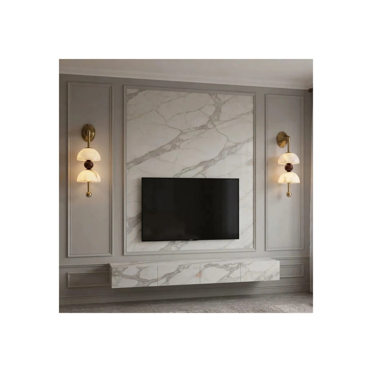 Duet Alabaster Dual-Bowl Wall Sconce light fixture by AUVIELIGHT
