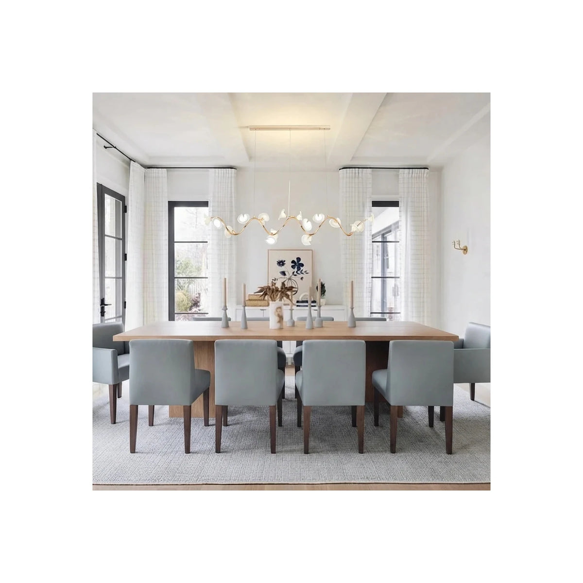 Elegant Brass S-Curved Glass Lily Pad Island Fixture light fixture by AUVIELIGHT