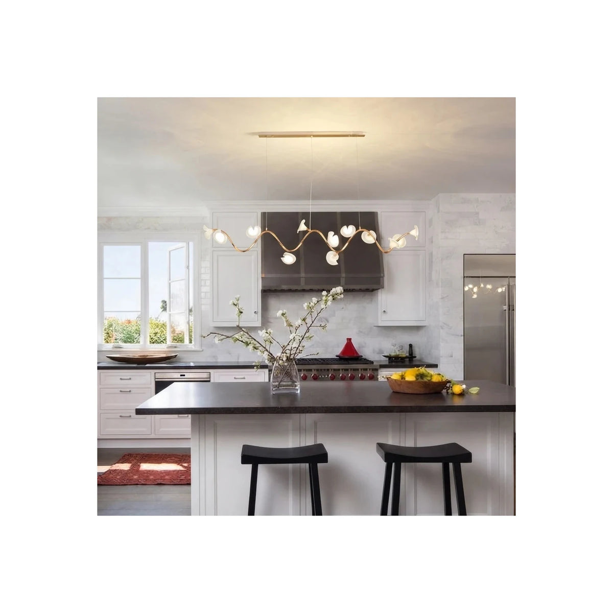 Elegant Brass S-Curved Glass Lily Pad Island Fixture light fixture by AUVIELIGHT