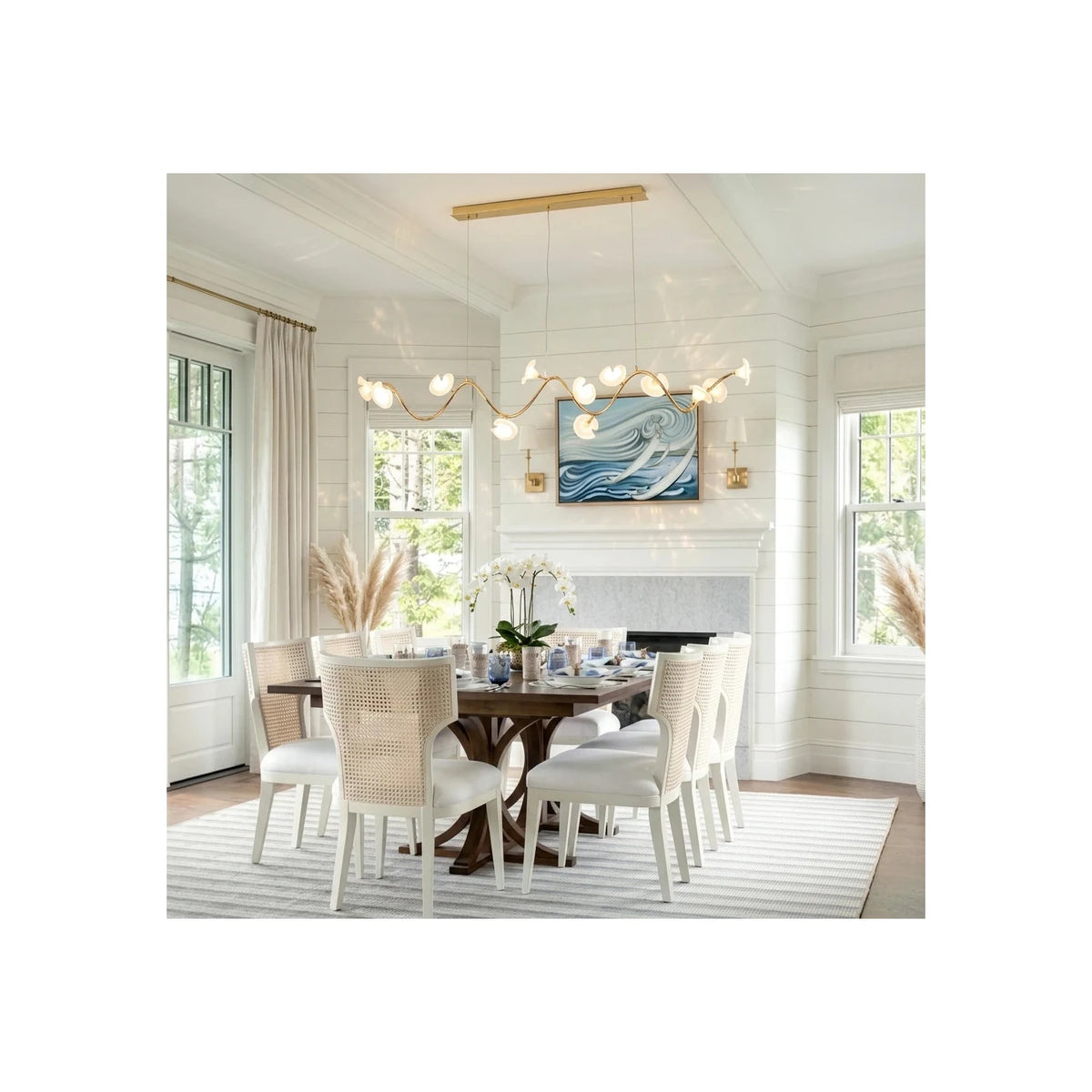 Elegant Brass S-Curved Glass Lily Pad Island Fixture light fixture by AUVIELIGHT