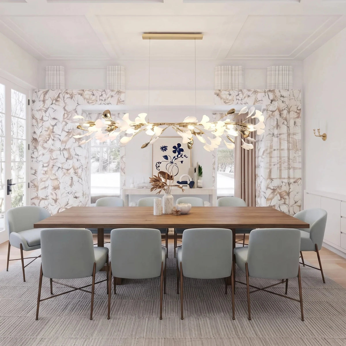Elegant Brass Symmetrical Winged Leaf Chandelier light fixture by AUVIELIGHT