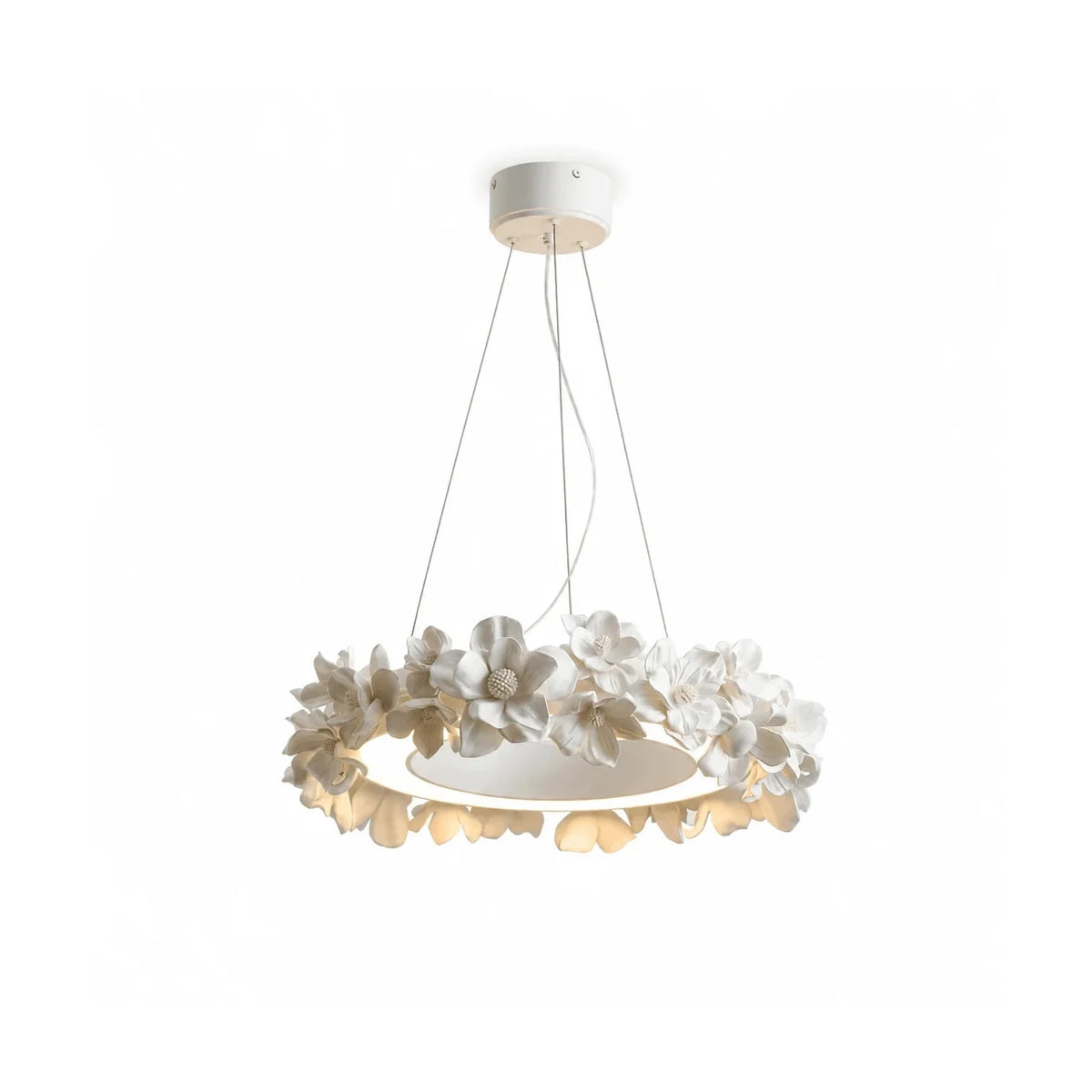 Elegant Circular Floral Wreath Hanging Ceiling Fixture for Foyer light fixture by AUVIELIGHT, ∅ 21.7″ x H 5.9″ / White