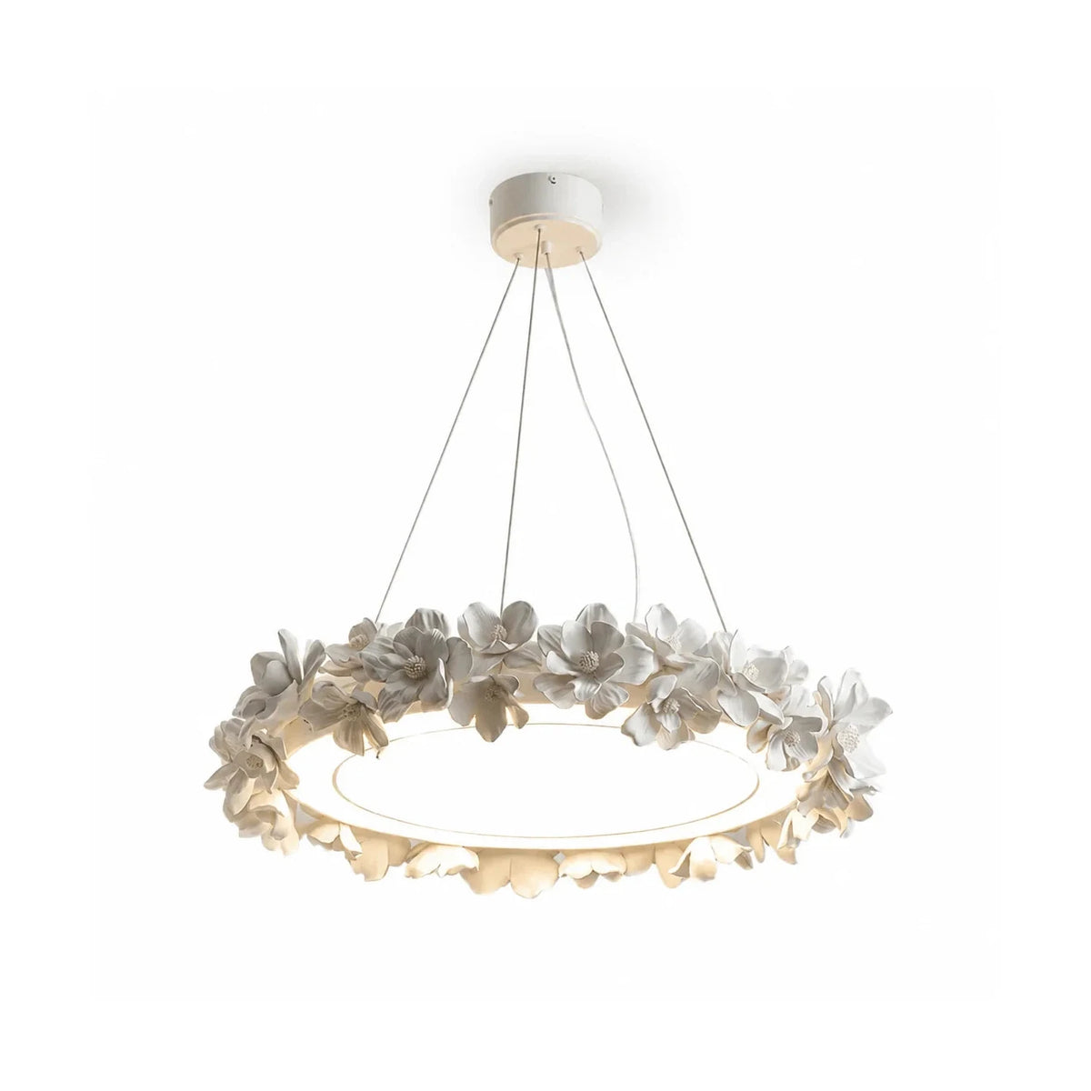Elegant Circular Floral Wreath Hanging Ceiling Fixture for Foyer light fixture by AUVIELIGHT, ∅ 39.4″ x H 5.9″ / White