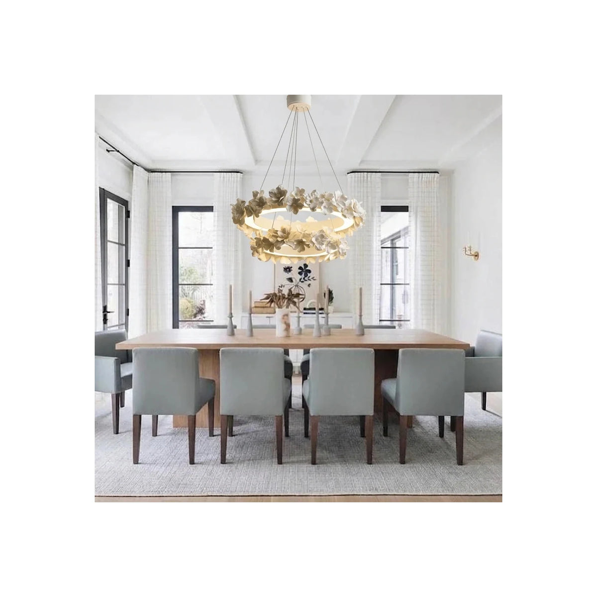 Elegant Circular Floral Wreath Hanging Ceiling Fixture for Foyer light fixture by AUVIELIGHT
