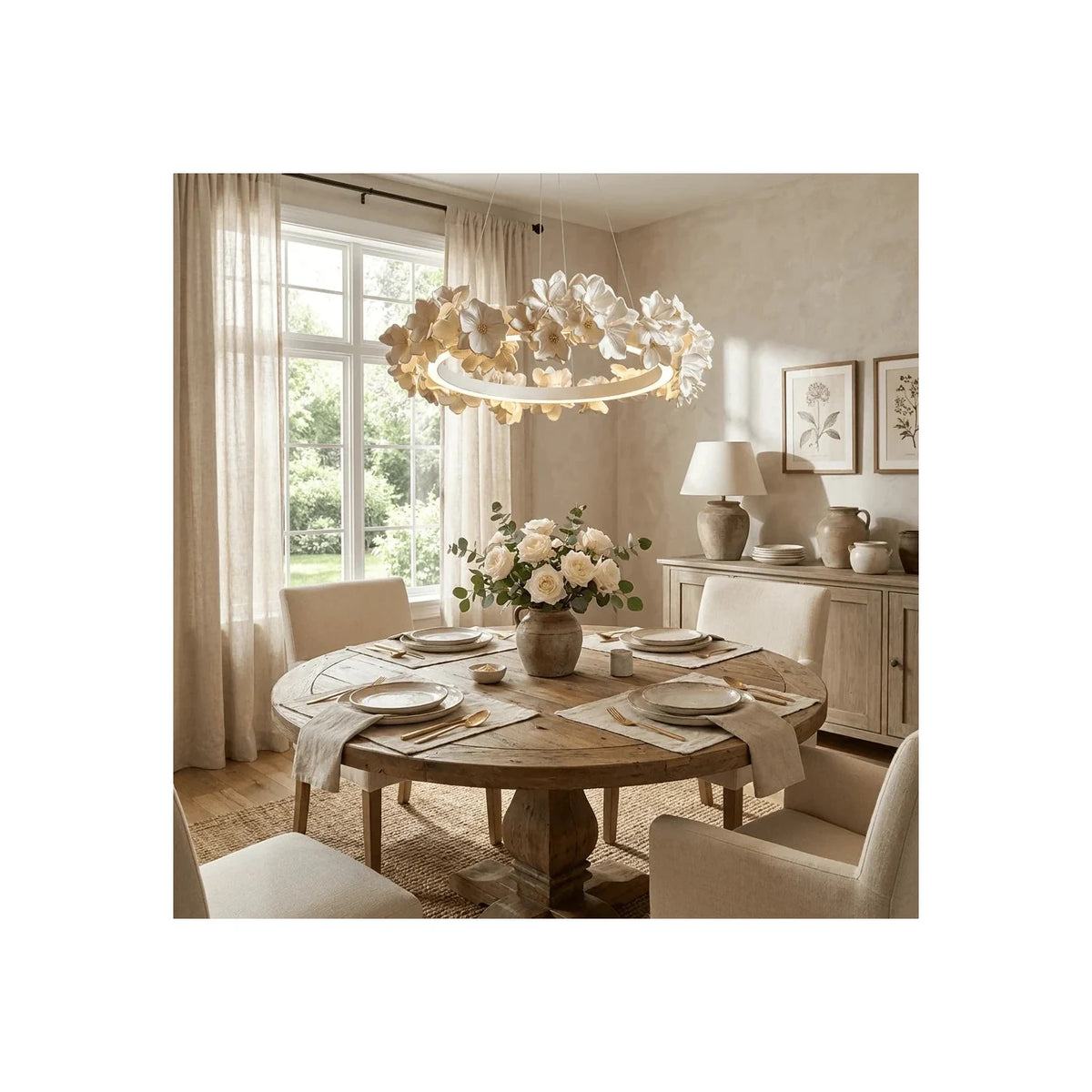 Elegant Circular Floral Wreath Hanging Ceiling Fixture for Foyer light fixture by AUVIELIGHT
