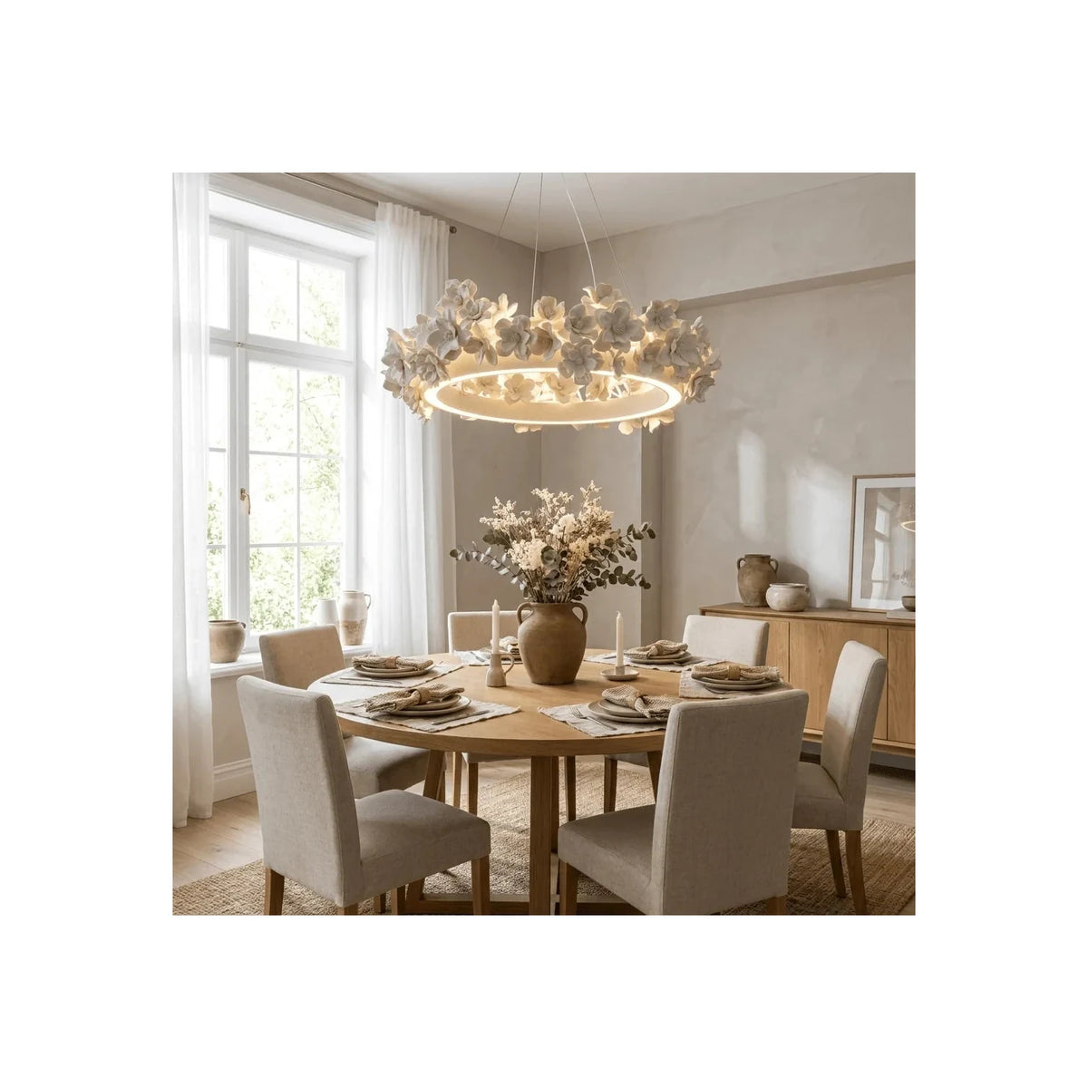 Elegant Circular Floral Wreath Hanging Ceiling Fixture for Foyer light fixture by AUVIELIGHT