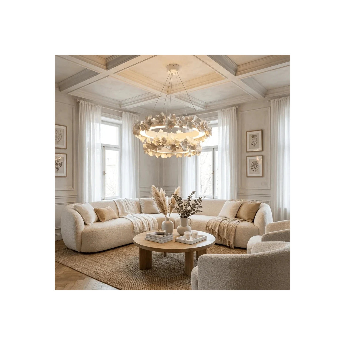 Elegant Circular Floral Wreath Hanging Ceiling Fixture for Foyer light fixture by AUVIELIGHT